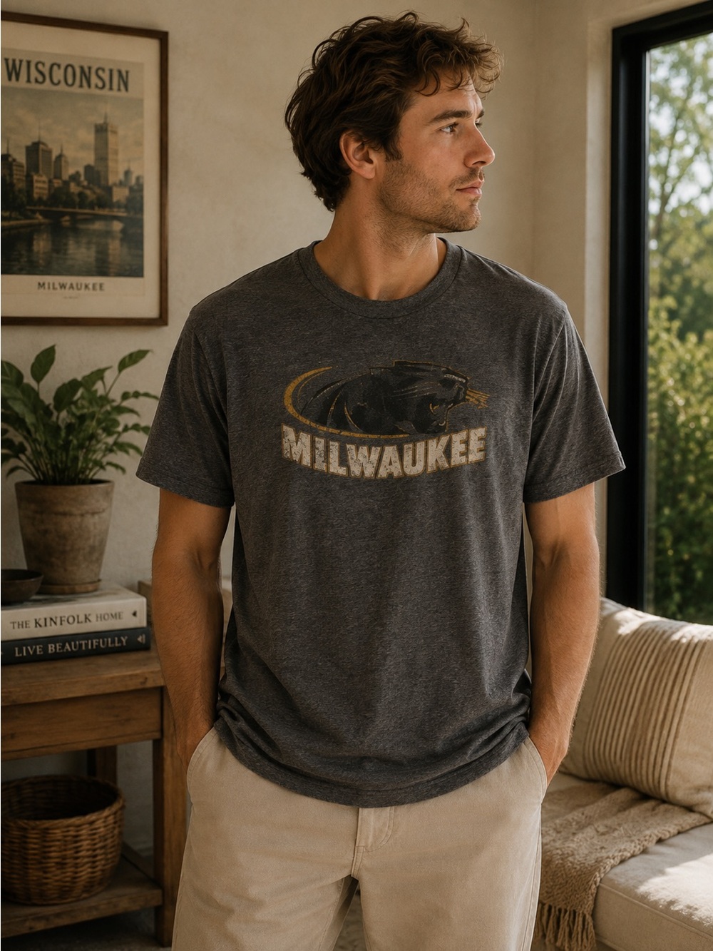 Fanatics UW Milwaukee Panthers Distressed Logo T-Shirt Gray M